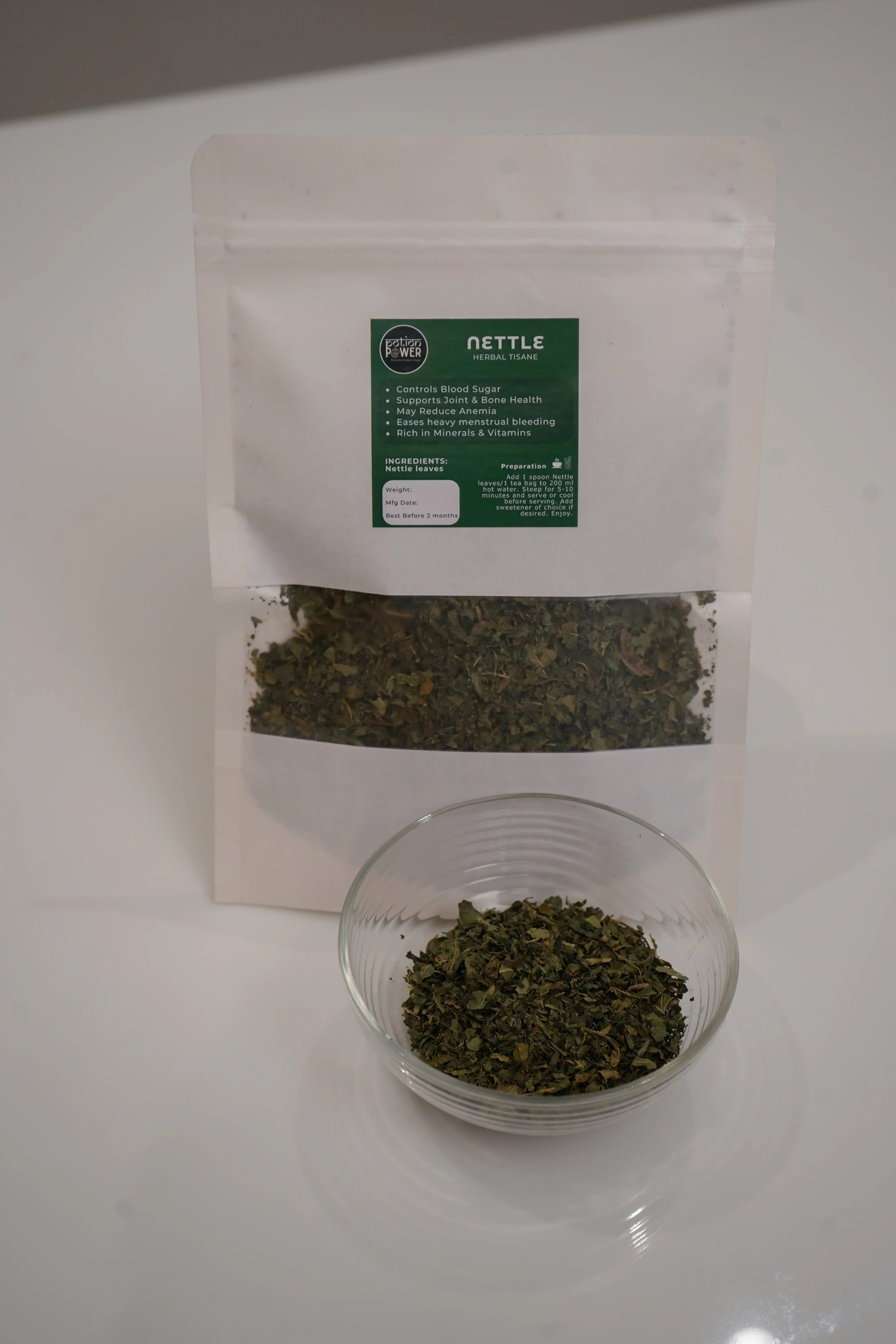 Nettle caffeine free herbal tea for iron and women's vitality by Potion Power