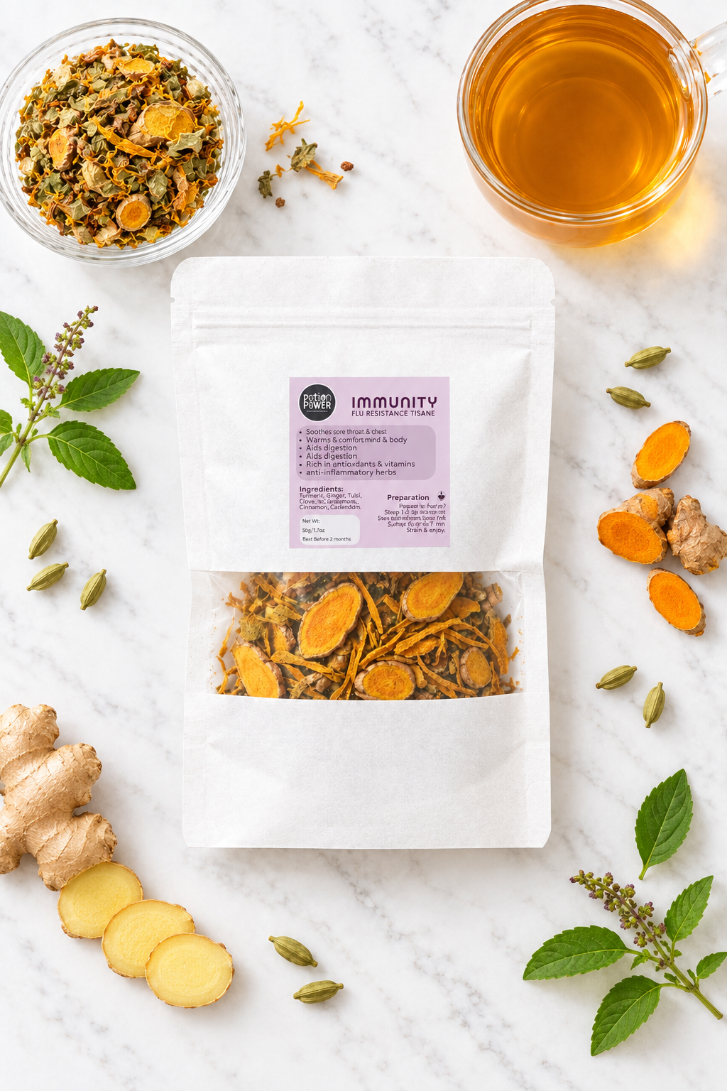 Brighter Immunity Elixir flat lay