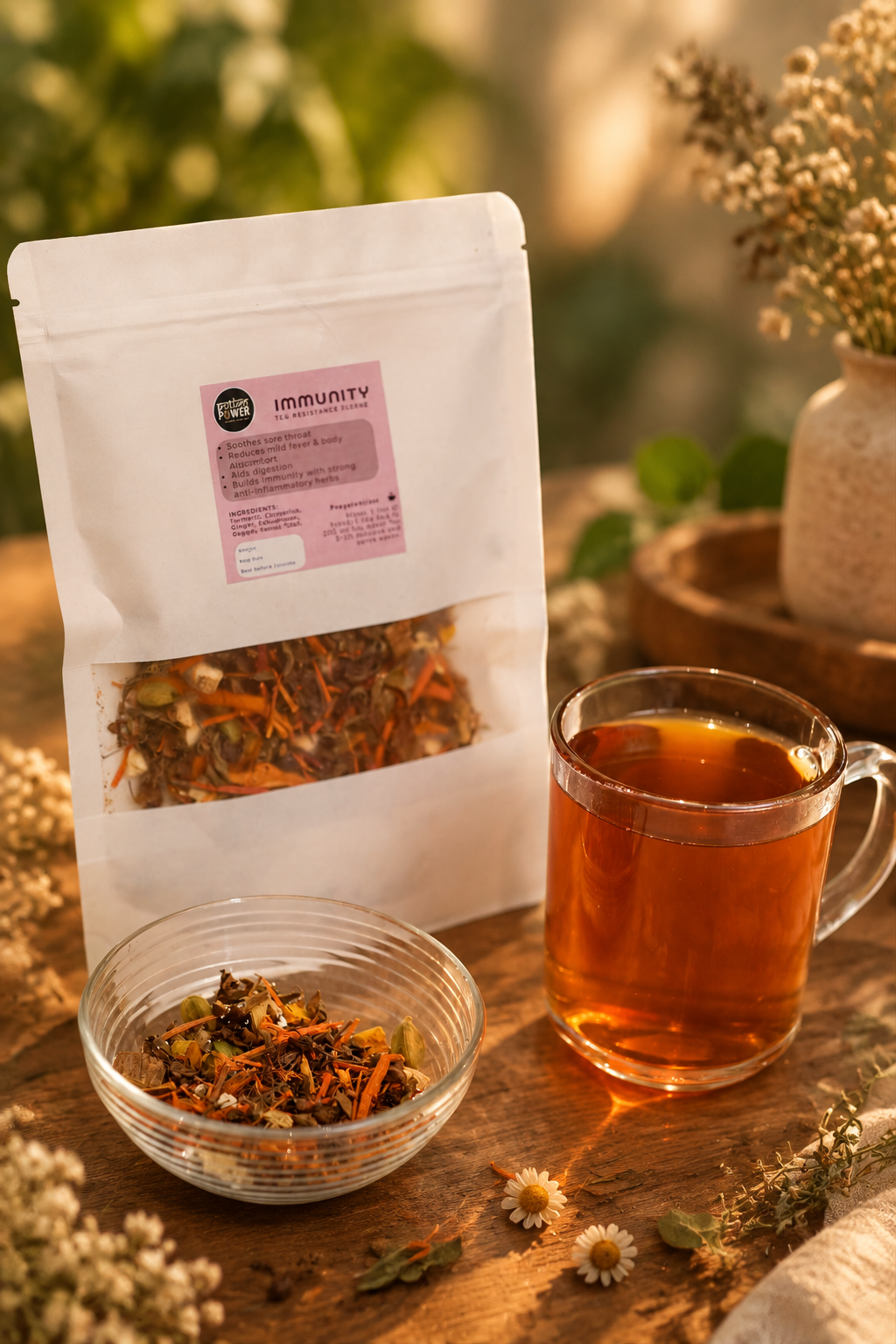 Immunity Elixir - caffeine free herbal tea to restore natural wellness across seasons empowering natural resistance.