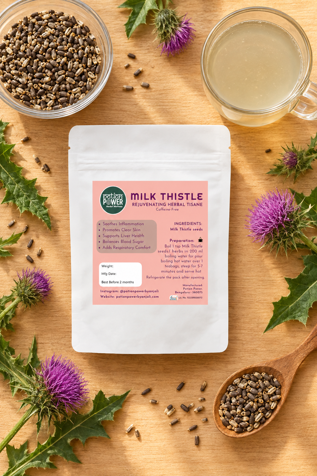 Milk Thistle — Flat Lay with Pack + Tea