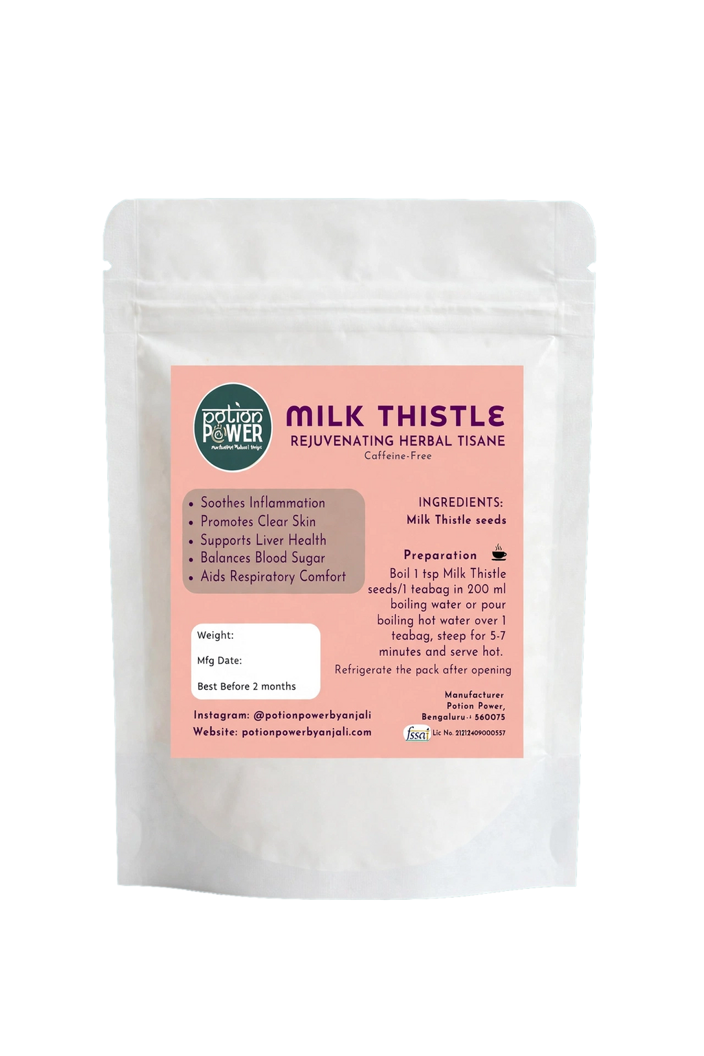 Milk Thistle caffeine free herbal infusion for metabolic wellness