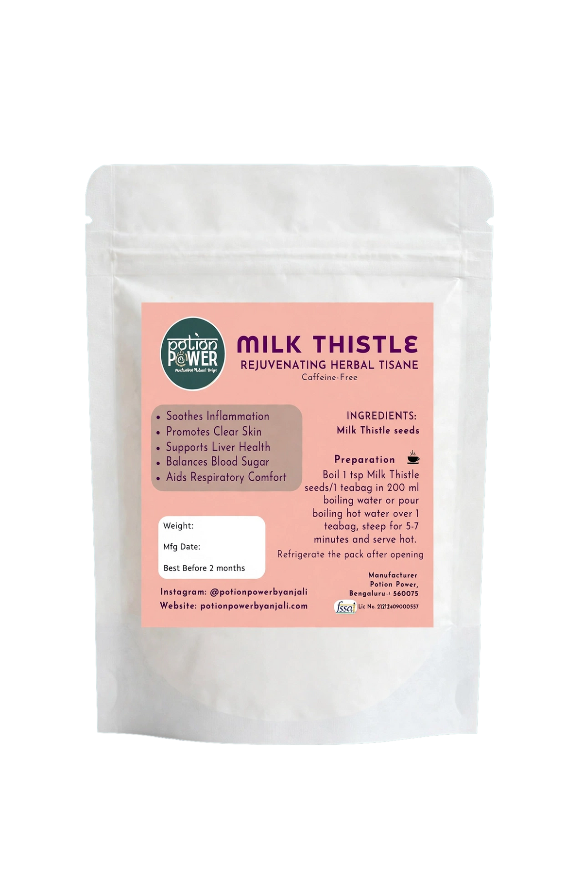 Milk Thistle caffeine free herbal infusion for metabolic wellness