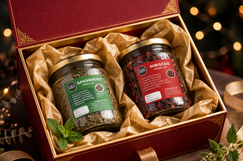 Spearmint and Hibiscus jars in gift box